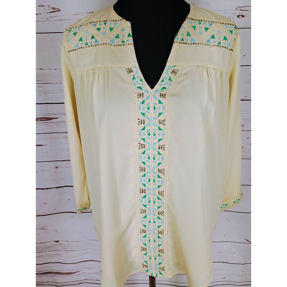 MM Couture Miss Me Top Beige Embroidered 3/4 Sleeve Shirt Top Large‎ - Picture 5 of 7